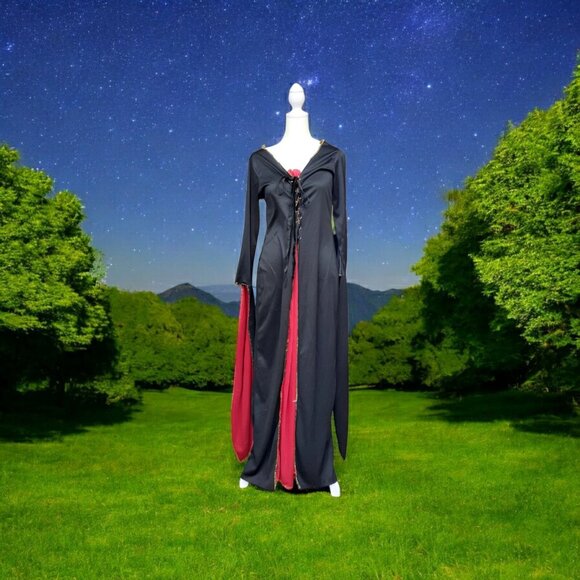 Halloween Vampiress Costume Blood Red & Black LARP Cosplay Goth Lace Up Theater - Picture 4 of 11